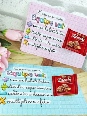 Card com chocolate talento pequeno- volta as aulas