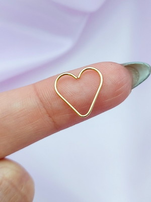 Piercing coração em ouro 18, liso piercing de torção