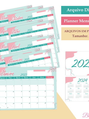 Arquivo digital planner mensal calendário 2023