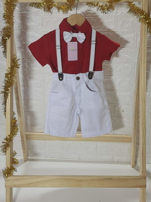 Conjunto social infantil vermelho e branco