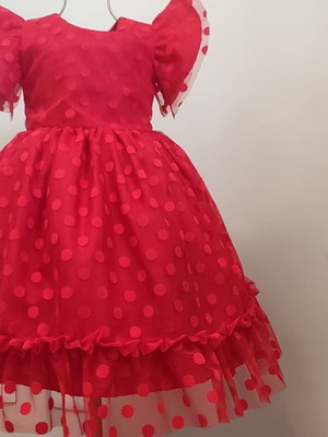 Vestido infantil de festa tule poá vermelho