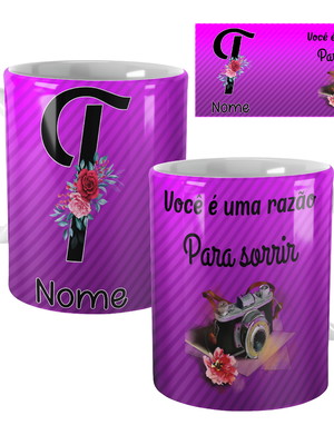 Caneca personalizada letra t inicial com nome