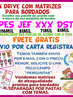 Matrizes bordado pendrive pes / jef / xxx / dst
