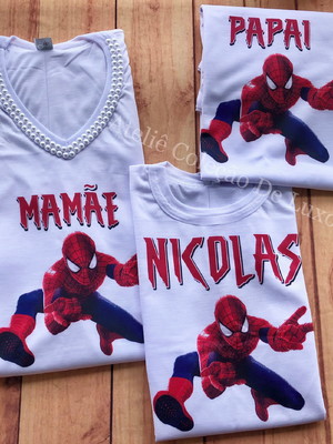 Camisetas pai, mae e filho homem aranha