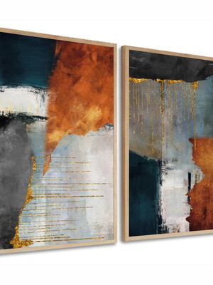 2 quadros abstrato tons terrosos textura minimalista moldura