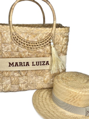 Bolsa de palha miami manteiga + chapeu paris personalizados