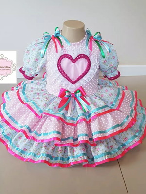 Vestido coração rosa tam 7 a 12 anos
