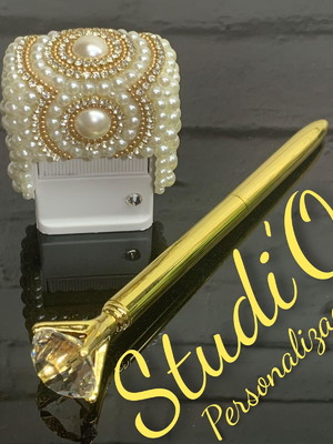 Carimbo luxo personalizado + caneta de cristais