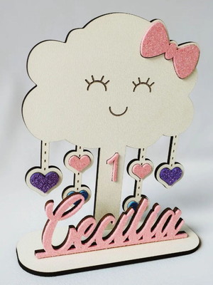 Kit 10 centros de mesa chuva de amor em mdf e eva glitter