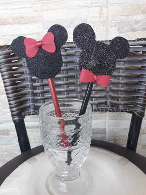 Ponteiras minnie e mickey em eva com glitter