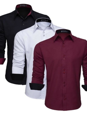Kit 3 camisas social masculina manga longa lisa slim blusa