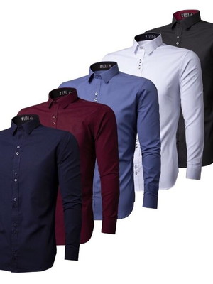 Kit 5 camisas social masculina manga longa lisa slim atacado