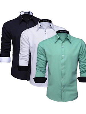 Kit 3 camisas social masculina manga longa lisa slim blusa