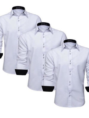 Kit 3 camisas social masculina manga longa lisa slim blusa