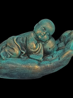 Monge buda budinha dormindo na mão enfeite verde de resina
