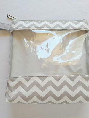 Necessaire com visor transparente g - chevron cinza