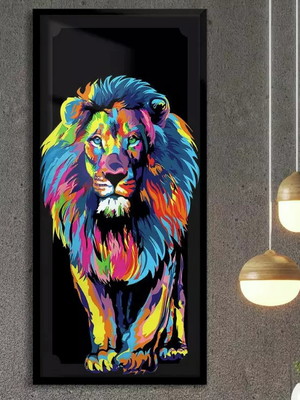 Quadro decorativo slim leão colorido-31x64cm