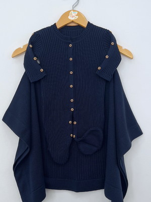 Saída de maternidade de menino azul marinho tricot macacão