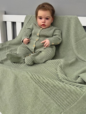 Saída de maternidade de menino verde tricot macacão