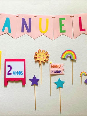 Kit festa papelaria - arco-iris e sol mini (mod 8)