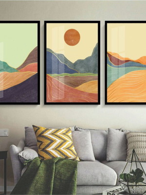 Kit 3 quadros decorativos abstratos modernos moldura e vidro