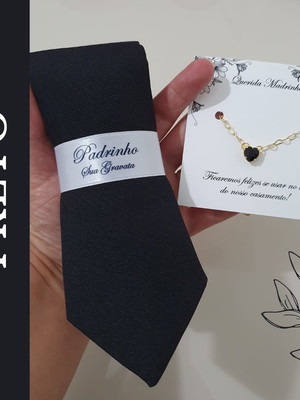 Kit gravata semi slim e pulseira folheada preta