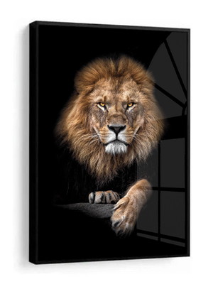 Quadro decorativo moderno animais leão de judá moldura vidro