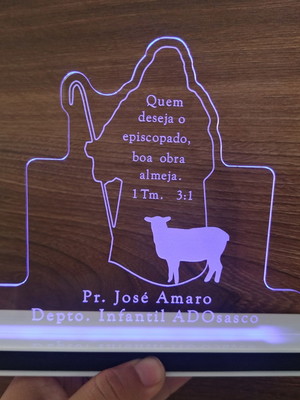 Luminária abajur de acrílico com led dia do pastor