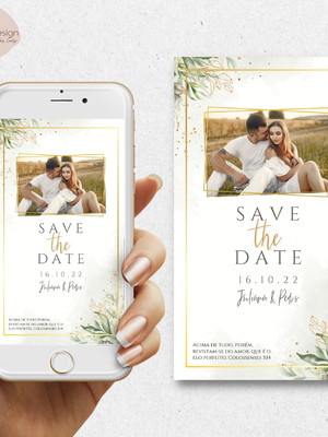Save the date digital - floral e dourado om foto