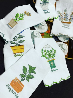 Kit de pano de prato bordado temperos