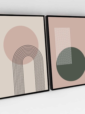 Composição de quadros abstrata com linhas e formas redondas