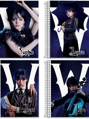 Capas de encapar caderno personalizada wandinha frent e vers