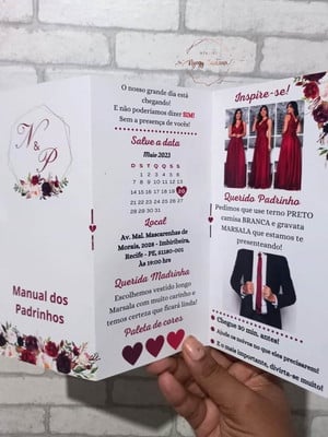 Manual dos padrinhos modelo cardápio marsala casamento