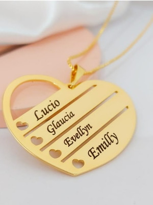Gargantilha personalizada mandala coração nomes banhado ouro