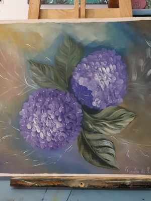 Pintura em acrílico flores hortencia