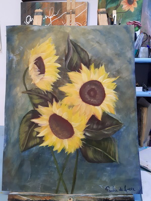 Pintura em acrílico flores girassóis