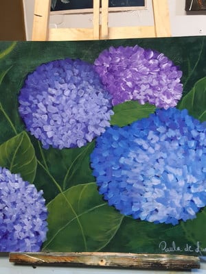 Pintura em acrílico flores hortencia