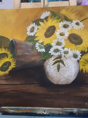 Pintura em acrílico flores girassóis