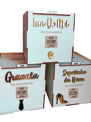 Cofre caixa casamento pix urna personalizado qr code noivos