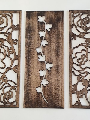 Kit quadro decorativo vazado floral em mdf betume