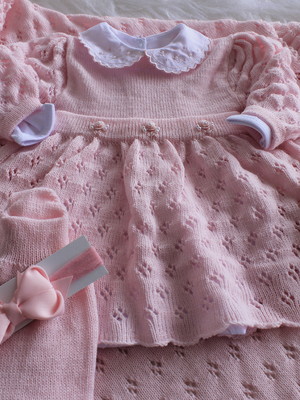 Maternidade menina tricô enxoval florzinha rosa completa