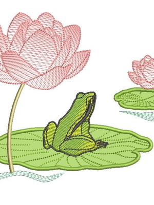 Matriz de bordado sapo vitória-régia com aplique