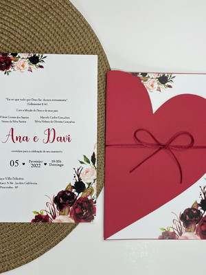 Convite de casamento coração marsala