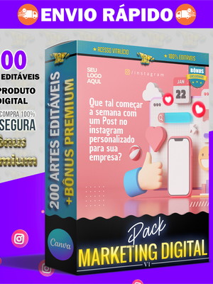 Pack marketing digital canva +200 artes 100% editáveis+bônus
