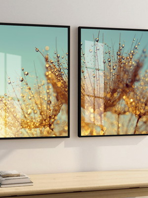 Quadros decorativos flores modernas dente de leão com vidro
