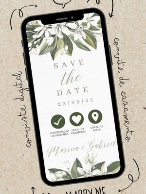 Convite de casamento verde digital e interativo