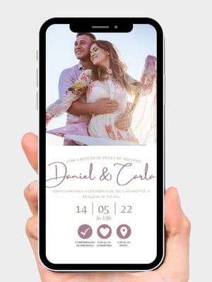 Convite de casamento rosa digital e interativo