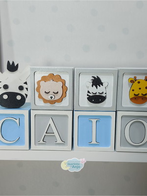 Cubo infantil safari com nome personalizado 8x8cm - 7 un