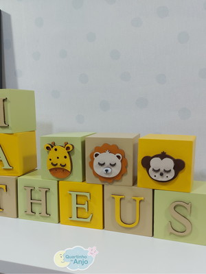 Cubo letra em mdf safari decorativo personalizado - 10 un
