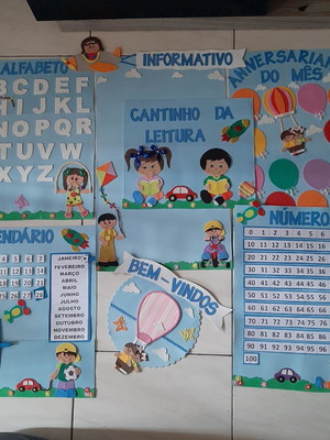 Kit com 08 painéis para sala de aula tema crianças